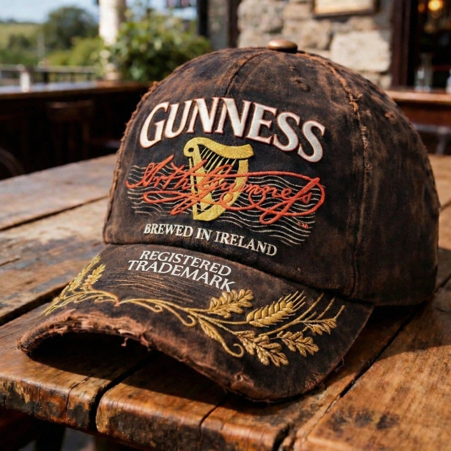 Guinness Vintage Distressed Embroidered Baseball Cap | Irish Beer Culture Hardcore Merch