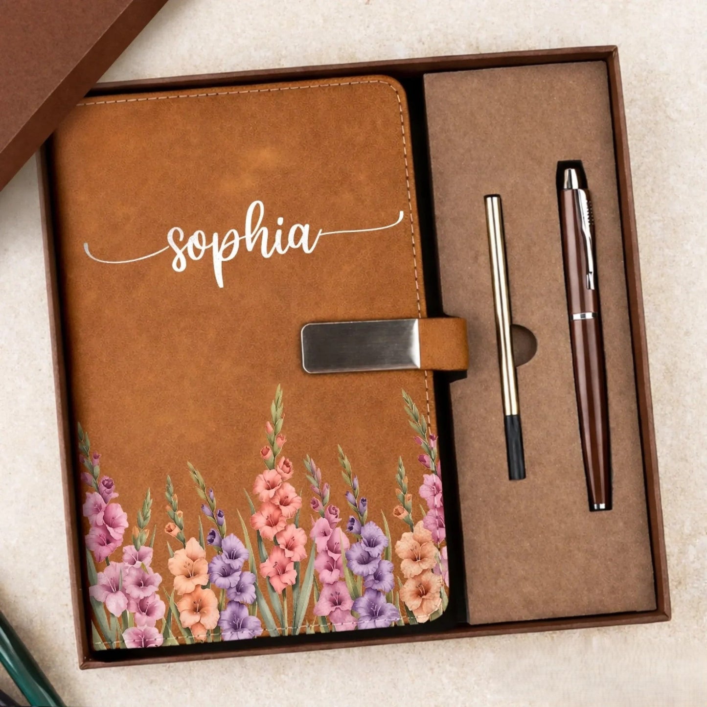 Custom Flower Notebook Set - Personalized Birthday Gifts