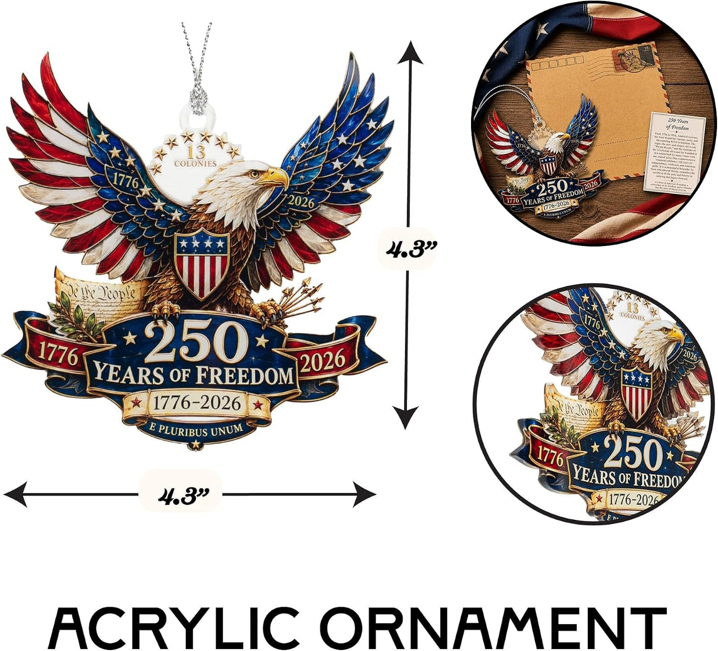 1776–2026 Freedom Eagle Christmas Ornament