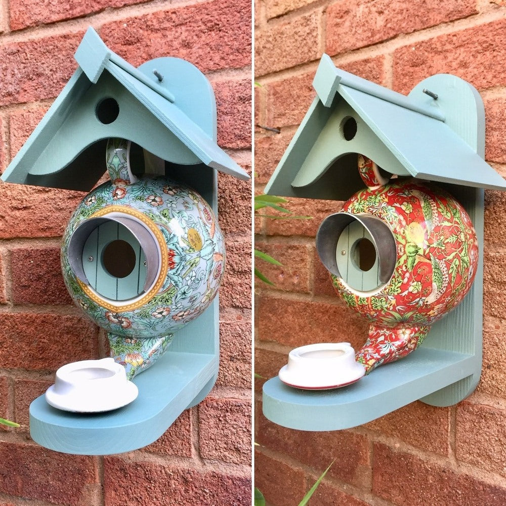 William Morris Teal Teapot Bird House and Feeder🦜🦅
