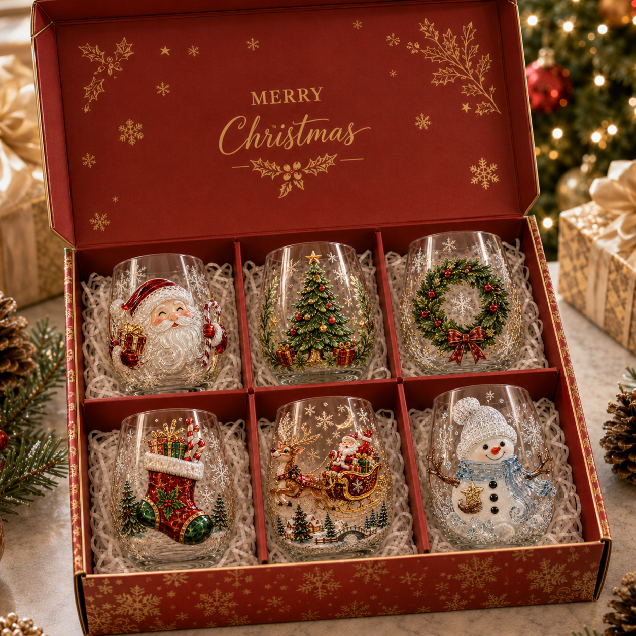 🎅🎅Magical Christmas 3D Glass Cup Collection – Santa, Reindeer, Snowman & Christmas Tree