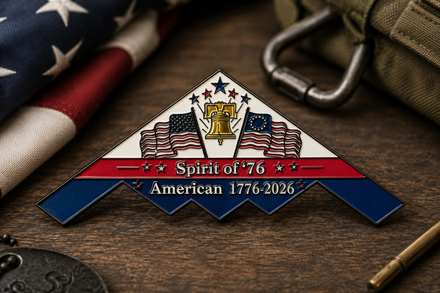 Spirit of ’76 B-2 Stealth Bomber Challenge Coin – 250th Anniversary Patriotic Collectible