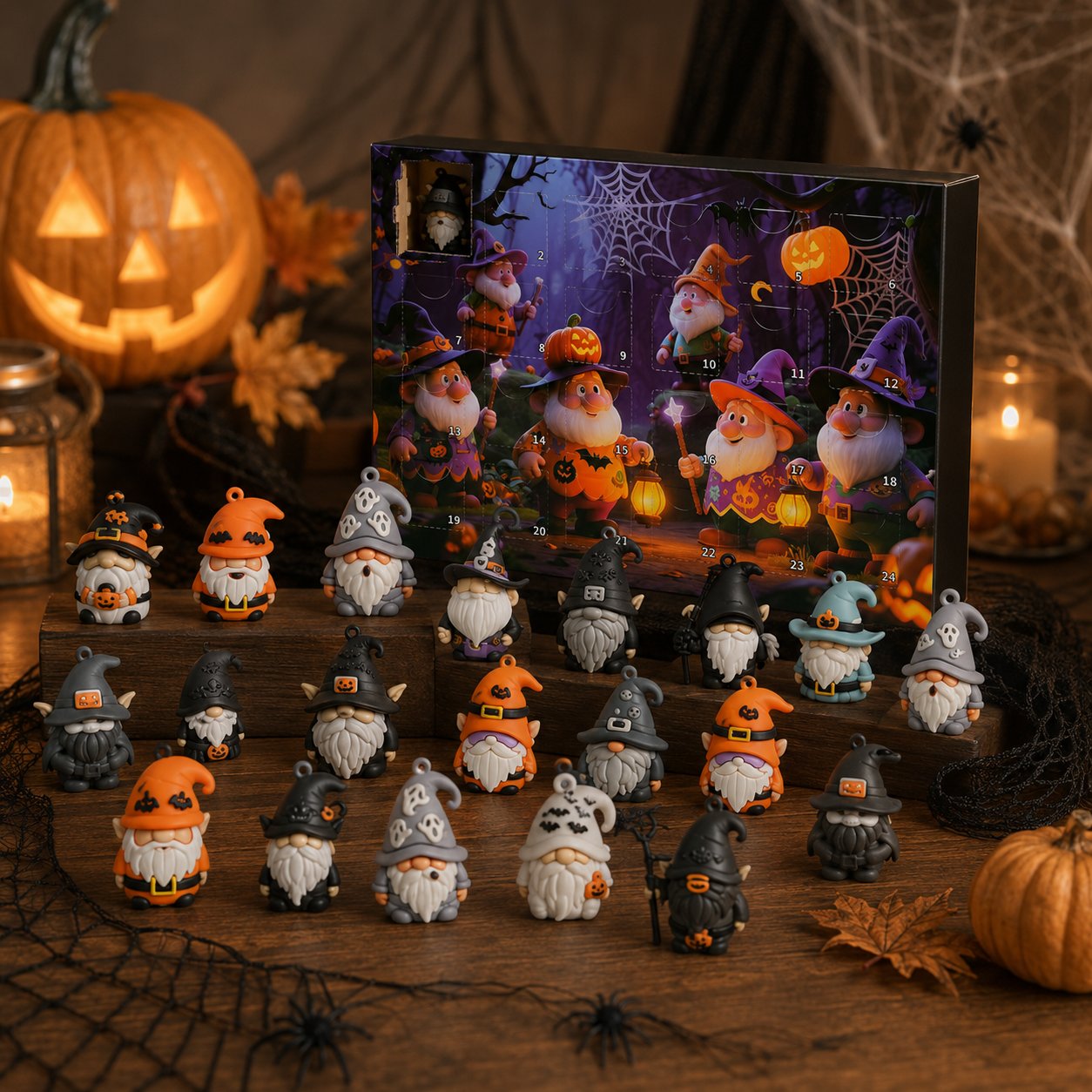 π Last Day 50% OFF - 24 Days of Halloween Gnome Surprise Figures Advent Calendar Box