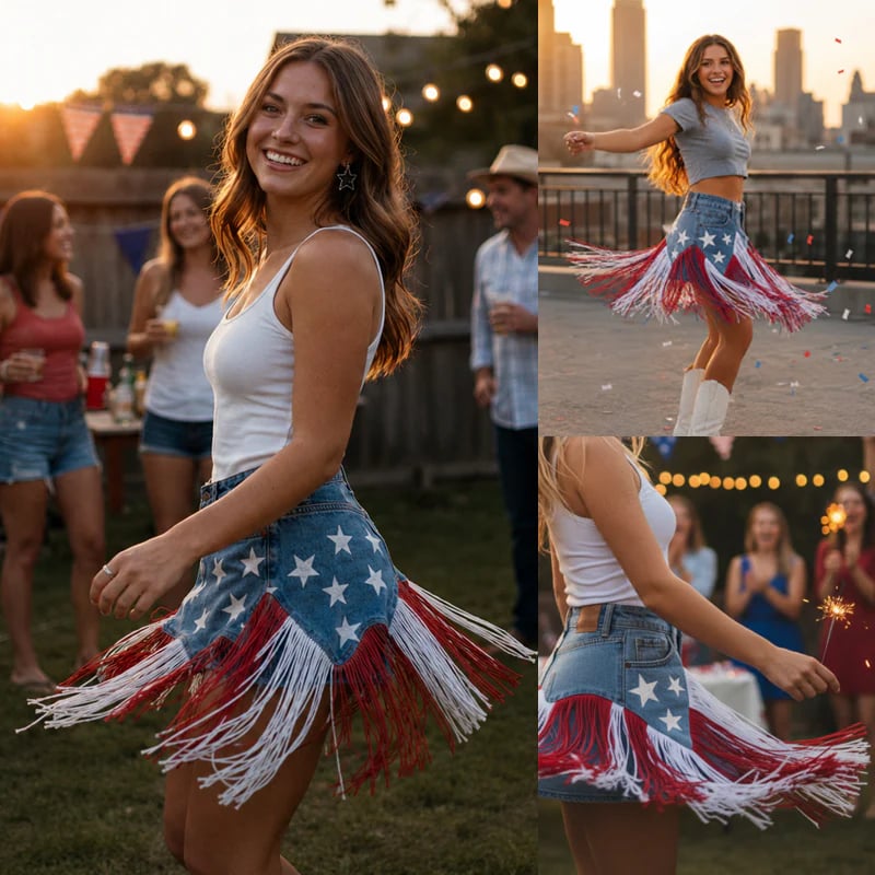 🎉USA 250th Anniversary Patriotic Denim Fringe Belt
