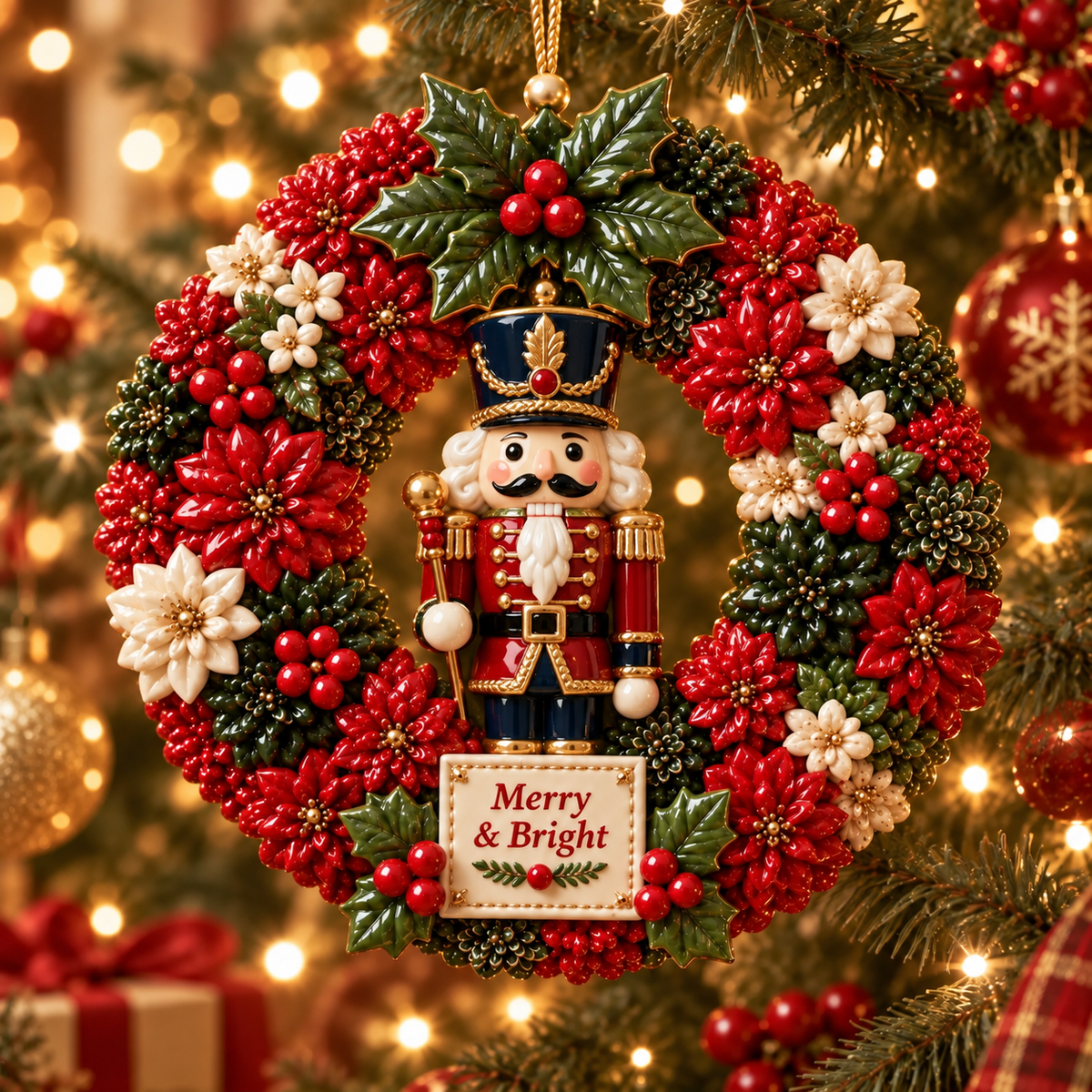 Merry & Bright Christmas Wreath Ornament