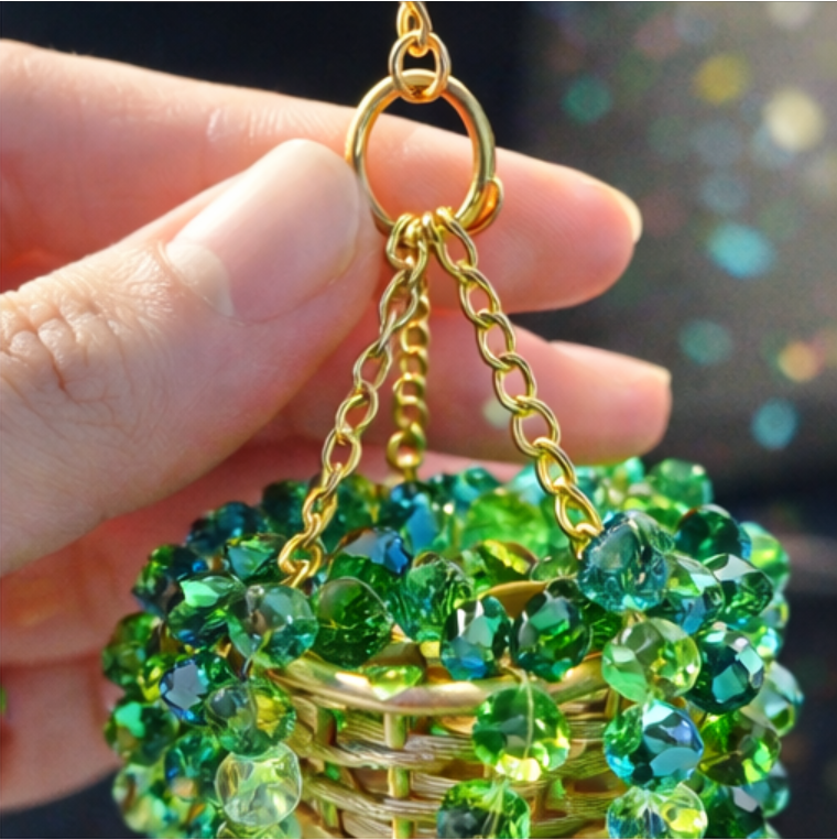 Handmade Beaded Terracotta Suncatcher –– "String of Pearls" Car Charm