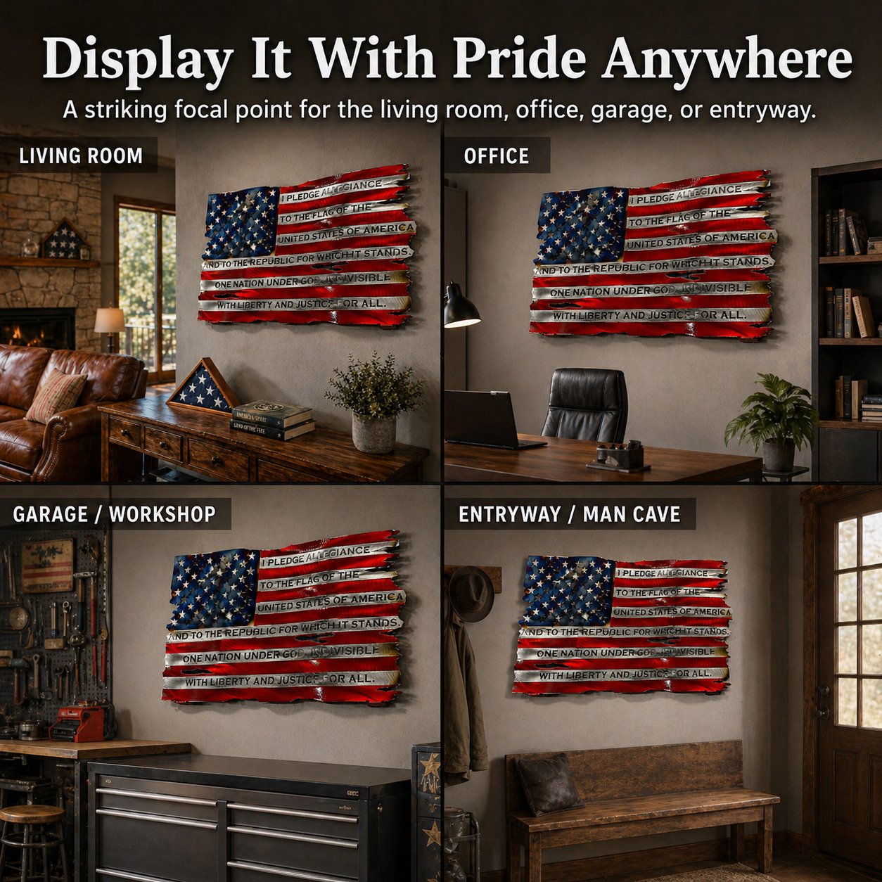 Metal American Flag Wall Art Pledge of Allegiance Edition