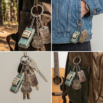 🚗Route 66 100th Anniversary Keychain- Vintage Classic Car Centennial Collectible Keepsake