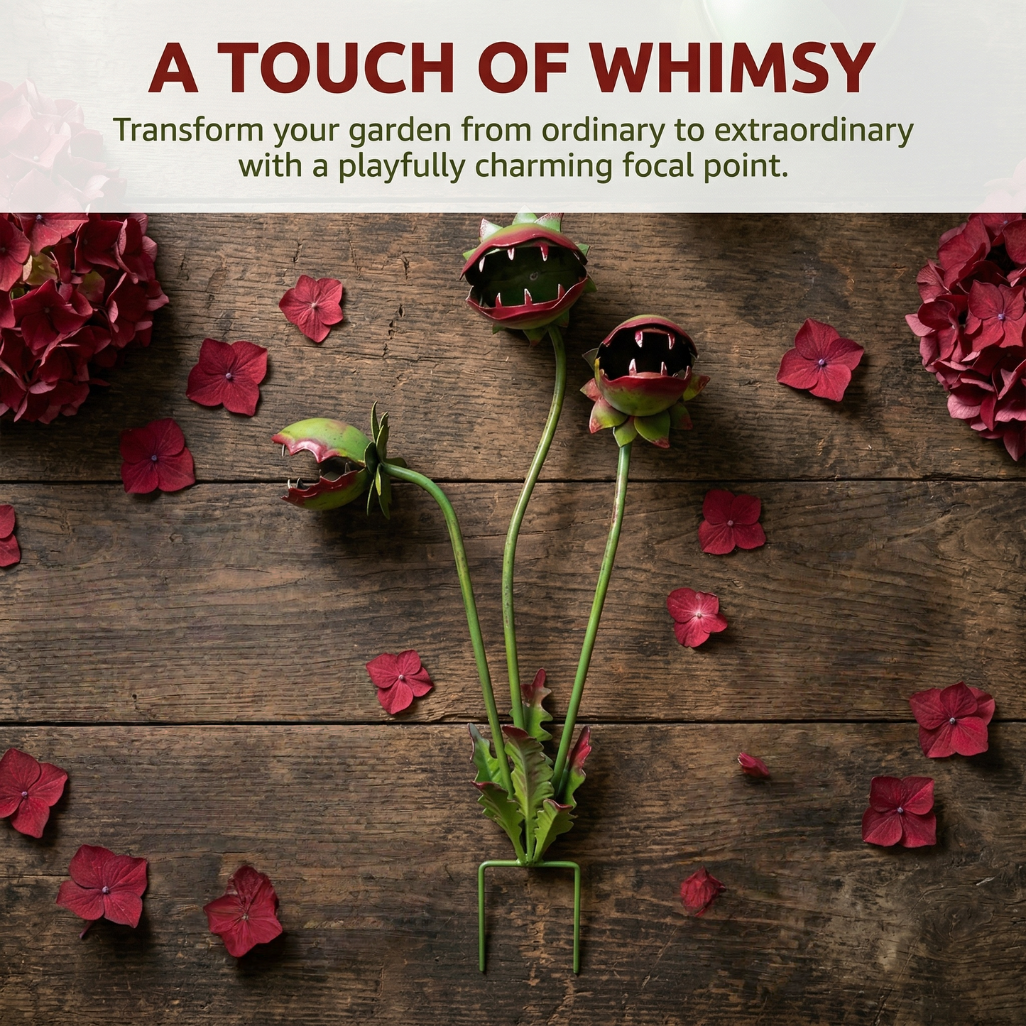 Whimsical Metal Carnivorous Plant Garden Stake