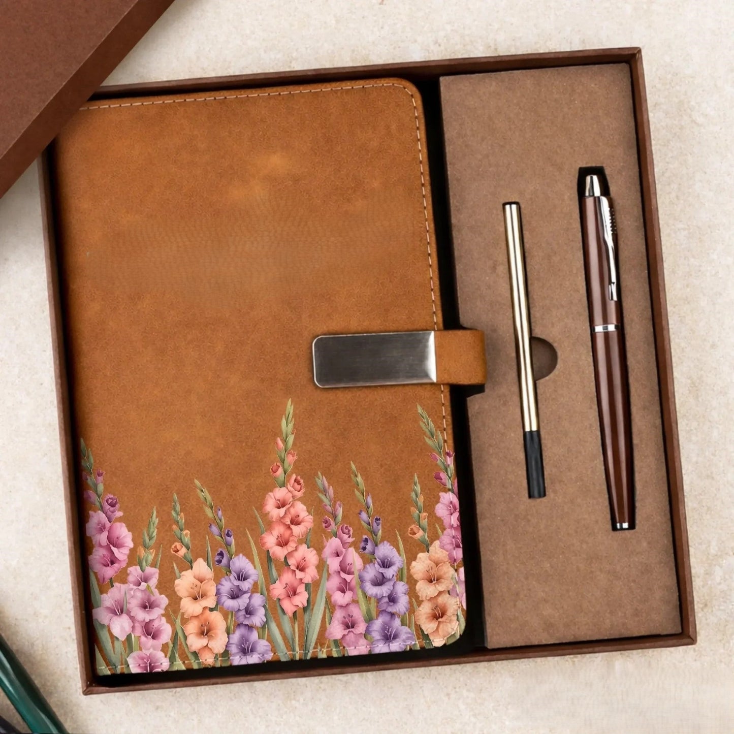 Custom Flower Notebook Set - Personalized Birthday Gifts