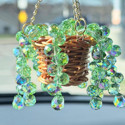 Handmade Beaded Terracotta Suncatcher –– "String of Pearls" Car Charm
