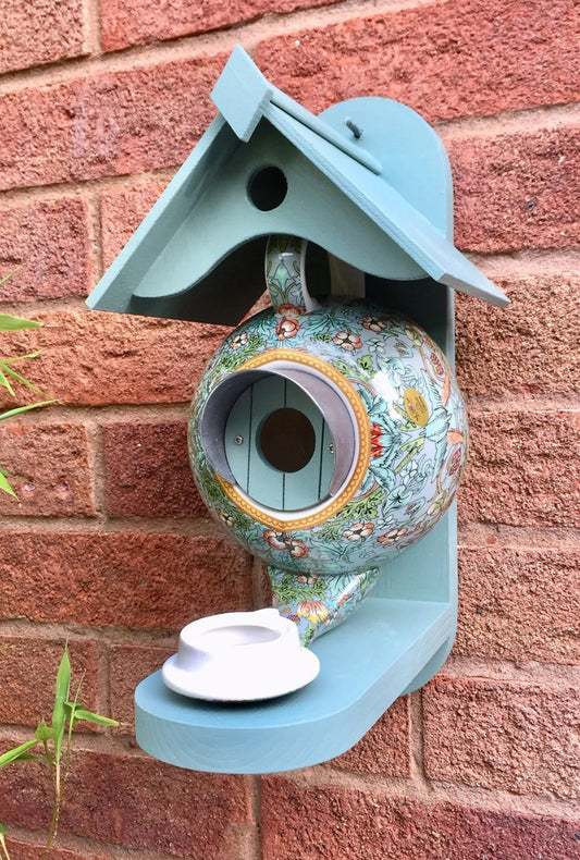 William Morris Teal Teapot Bird House and Feeder🦜🦅