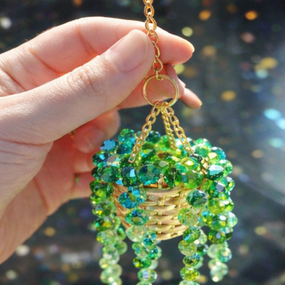 Handmade Beaded Terracotta Suncatcher –– "String of Pearls" Car Charm
