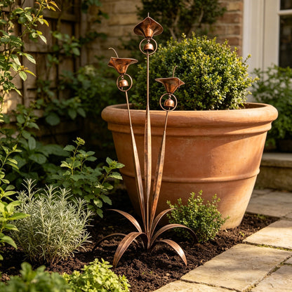 🏡Flamed Copper Three Calla Lilies Garden Stake with Bells