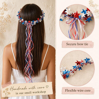 Sparkling Americana Star Crown with Flowing Ribbons 🇺🇸✨ | Patriotic Hair Accessory