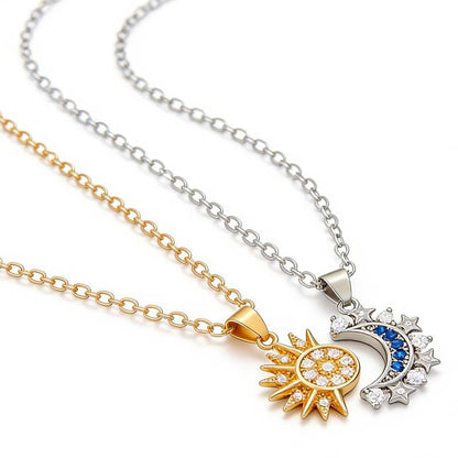 Sun & Moon Matching Couple Necklaces – Interlocking BFF/Partner Pendant Set