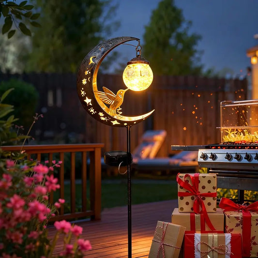 🌕🌟Solar Moon & Hummingbird Garden Stake Light