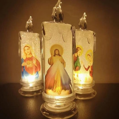 🕯️🕯️LED Prayer Flameless Candles, Jesus Saints Religious Decoration, Christmas Easter gift