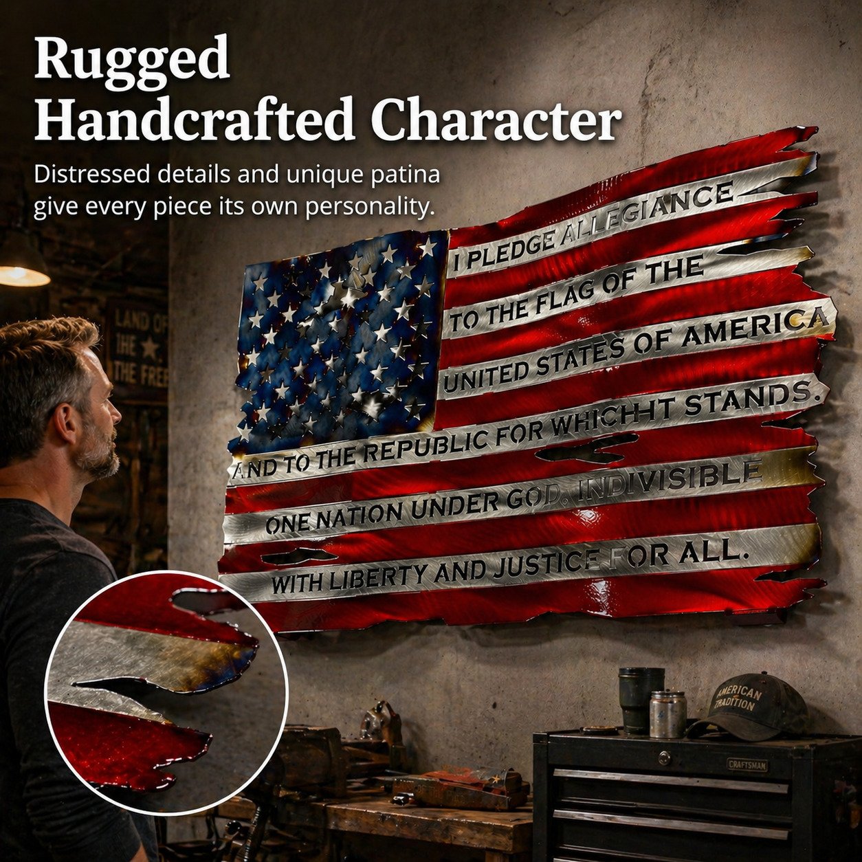 Metal American Flag Wall Art Pledge of Allegiance Edition
