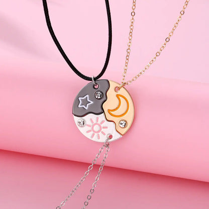 Best Friend Sun Moon Star Puzzle Pendant Necklaces