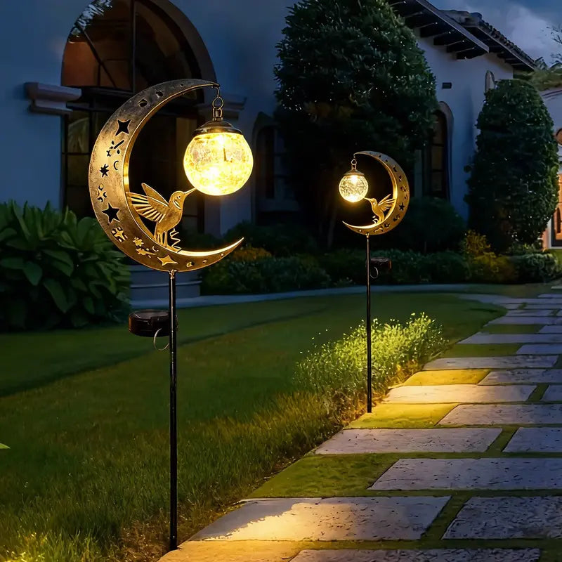 🌕🌟Solar Moon & Hummingbird Garden Stake Light