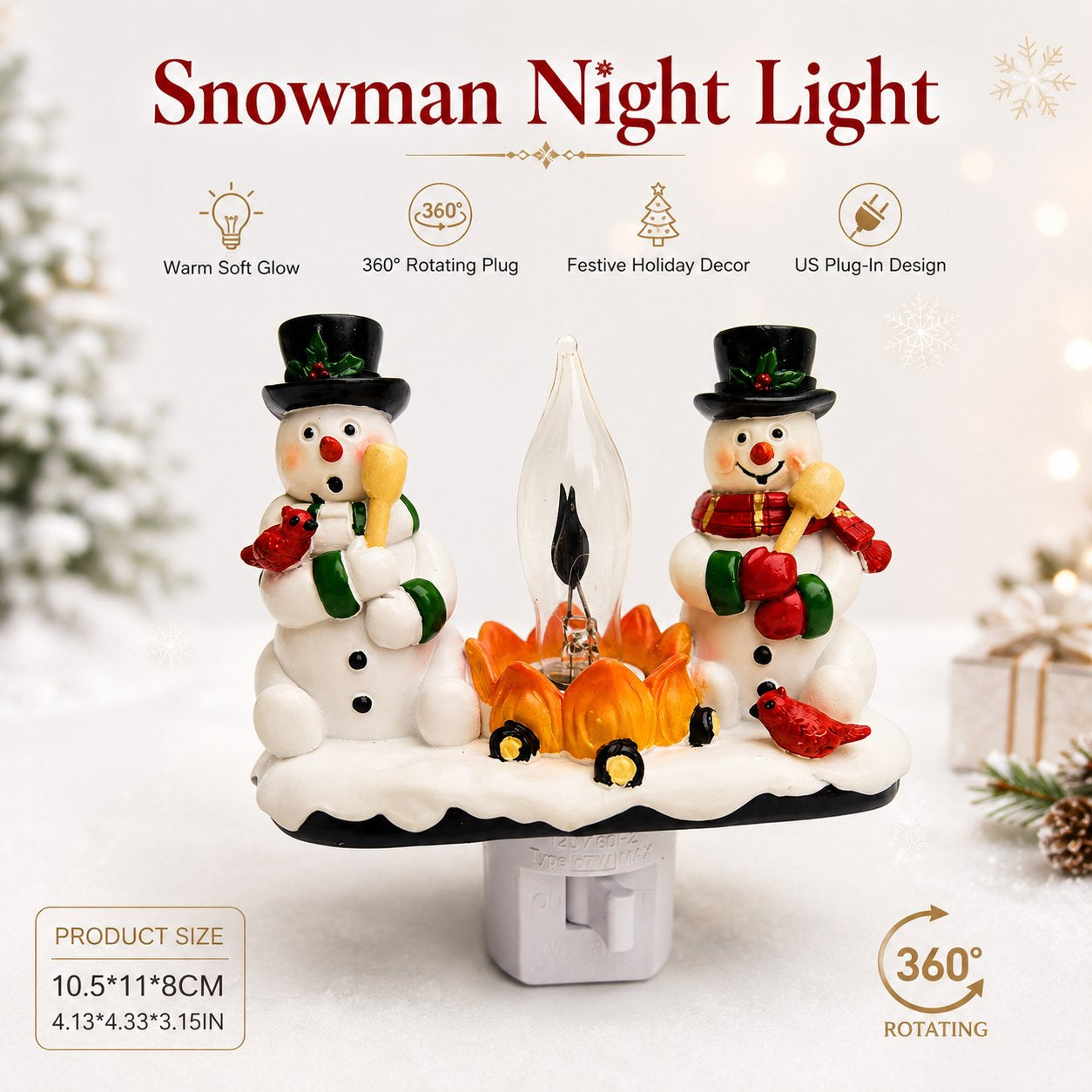 ☃️ Snowman Fireplace Night Light — Bring Cozy Christmas Glow Home! 🔥