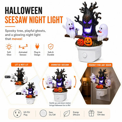👻 Bouncing Ghost Seesaw Night Light – Cute Plug-In Halloween Decor