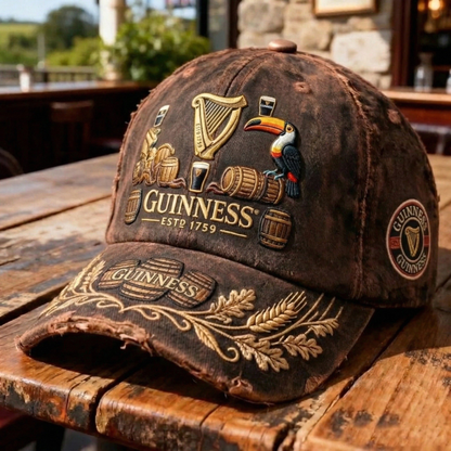 Guinness Vintage Distressed Embroidered Baseball Cap | Irish Beer Culture Hardcore Merch