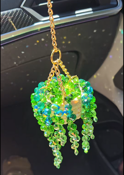 Handmade Beaded Terracotta Suncatcher –– "String of Pearls" Car Charm