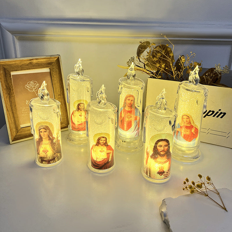 🕯️🕯️LED Prayer Flameless Candles, Jesus Saints Religious Decoration, Christmas Easter gift