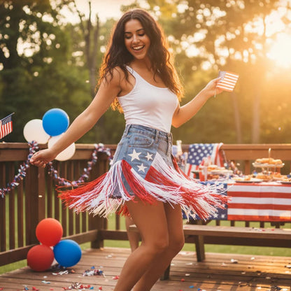 🎉USA 250th Anniversary Patriotic Denim Fringe Belt