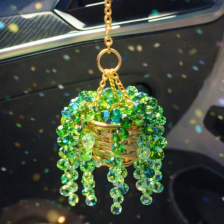 Handmade Beaded Terracotta Suncatcher –– "String of Pearls" Car Charm