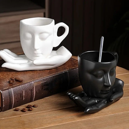 🔥🔥 Hot Sale - Ceramic Face Coffee Cup with Dish and Spoon