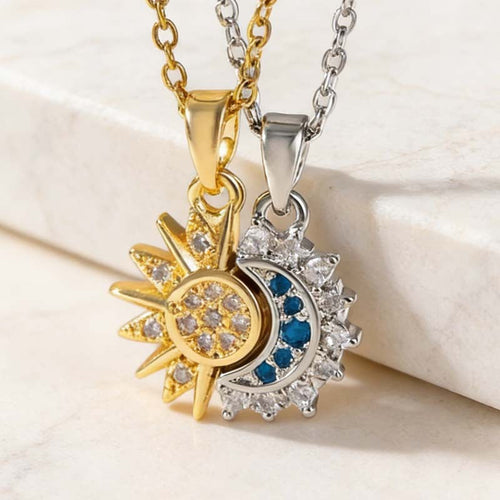 Sun & Moon Matching Couple Necklaces – Interlocking BFF/Partner Pendant Set
