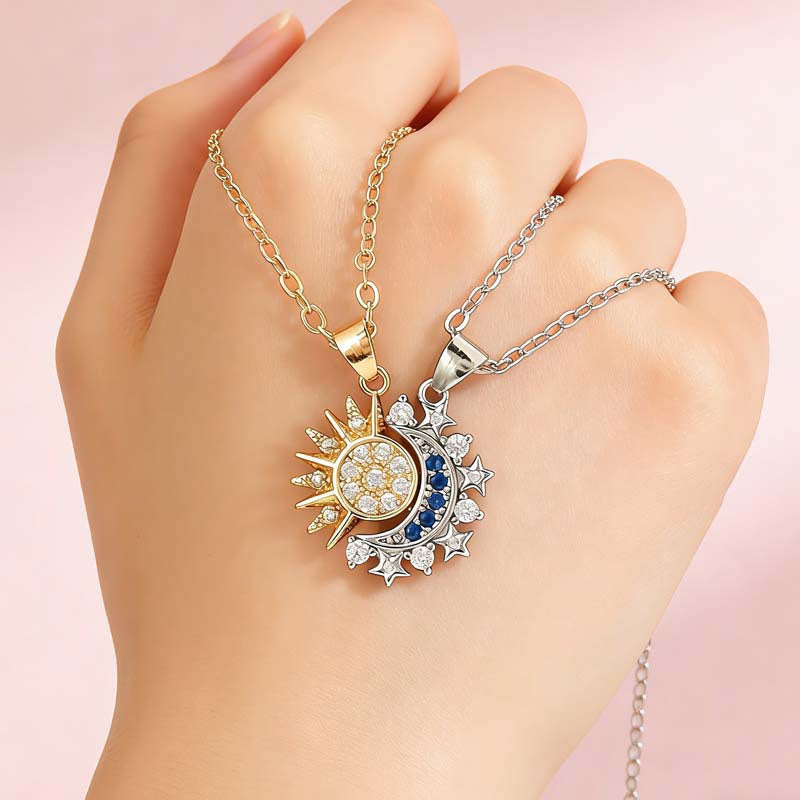 Sun & Moon Matching Couple Necklaces – Interlocking BFF/Partner Pendant Set
