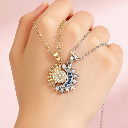 Sun & Moon Matching Couple Necklaces – Interlocking BFF/Partner Pendant Set