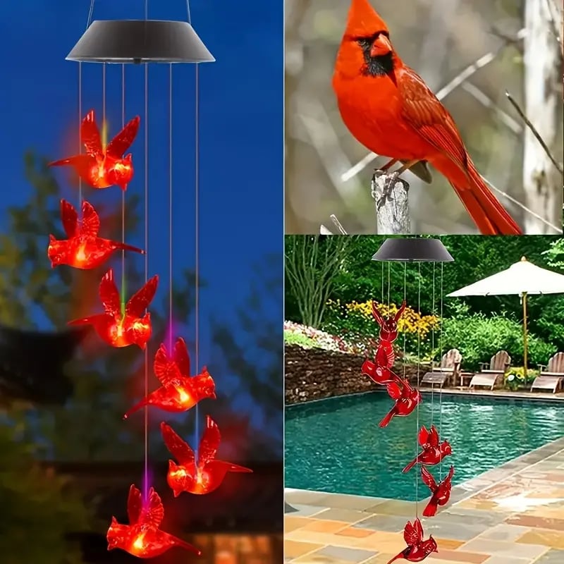 Solar-Powered Cardinal Bird Bell Lights for Garden & Patio