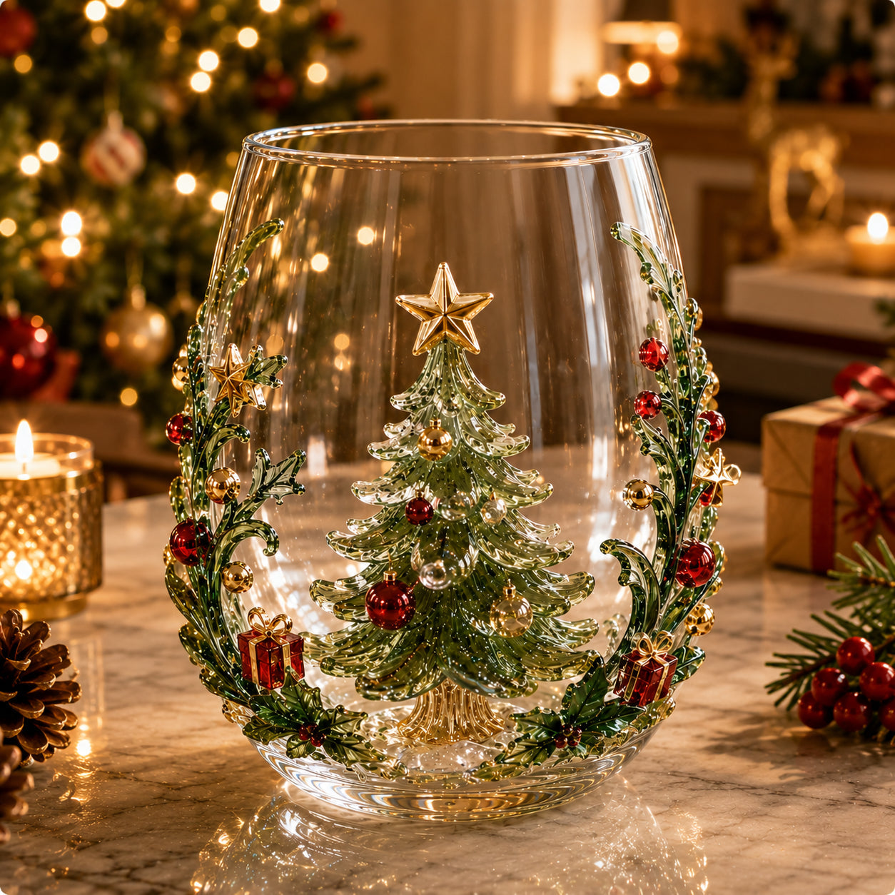 🎅🎅Magical Christmas 3D Glass Cup Collection – Santa, Reindeer, Snowman & Christmas Tree
