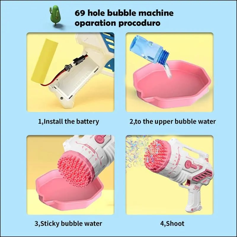 69-Hole Rocket Launcher Bubble Machine Gun – Thousands of Bubles with LED Lights