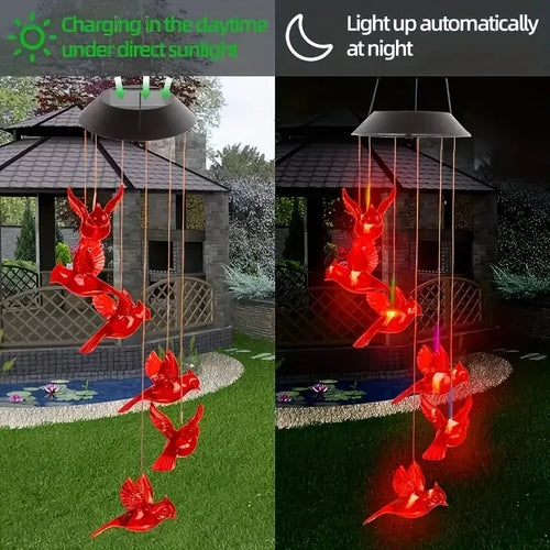 Solar-Powered Cardinal Bird Bell Lights for Garden & Patio
