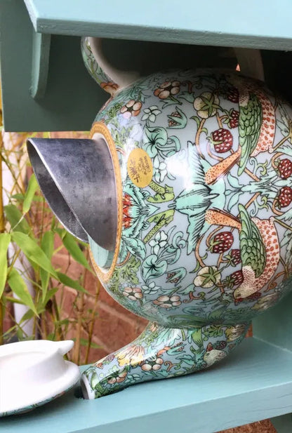 William Morris Teal Teapot Bird House and Feeder🦜🦅