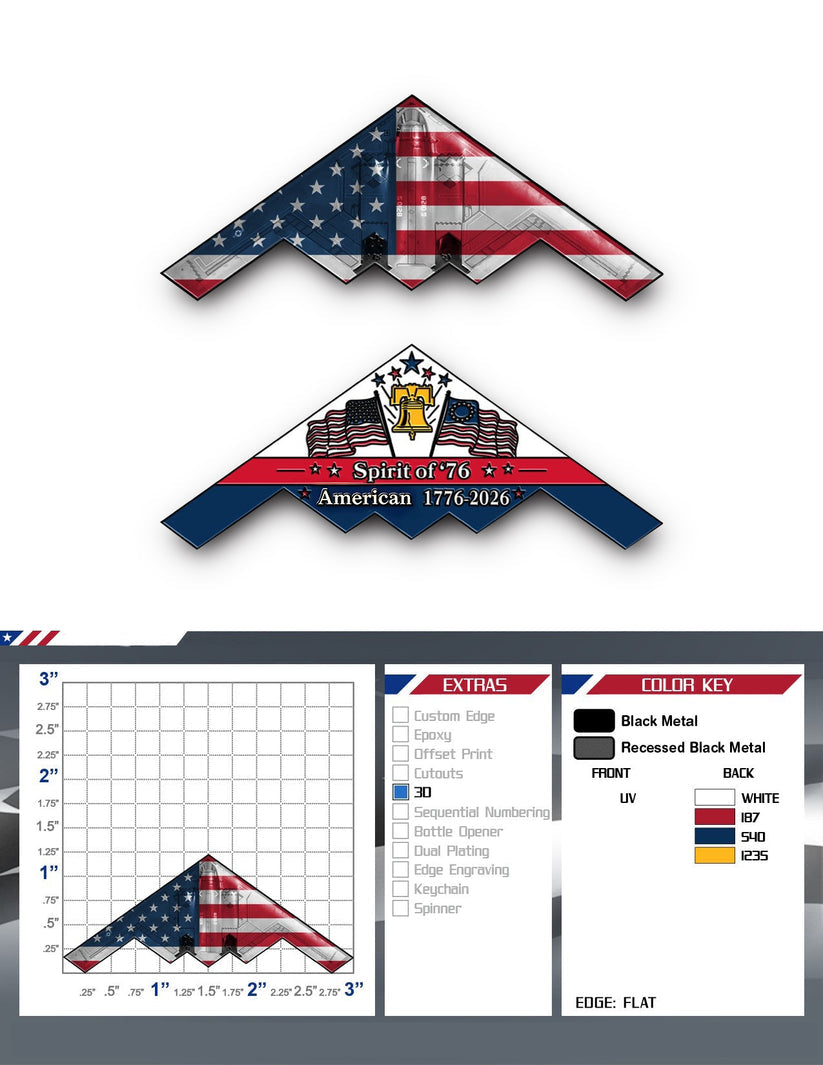 Spirit of ’76 B-2 Stealth Bomber Challenge Coin – 250th Anniversary Patriotic Collectible
