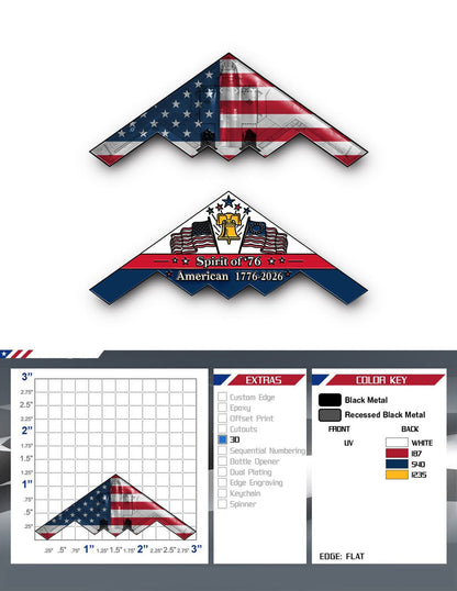Spirit of ’76 B-2 Stealth Bomber Challenge Coin – 250th Anniversary Patriotic Collectible