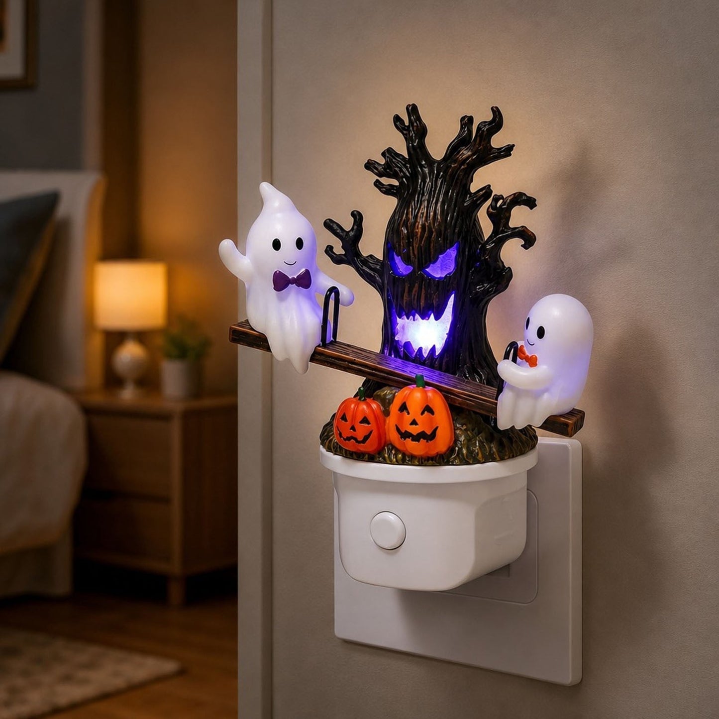 👻 Bouncing Ghost Seesaw Night Light – Cute Plug-In Halloween Decor