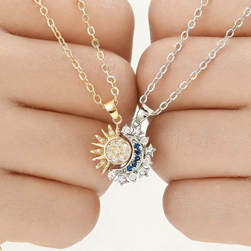 Sun & Moon Matching Couple Necklaces – Interlocking BFF/Partner Pendant Set