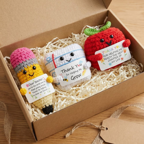 3pcs Crochet Figures Teacher Appreciation Gifts with Inspirational Quotes