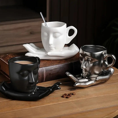 🔥🔥 Hot Sale - Ceramic Face Coffee Cup with Dish and Spoon