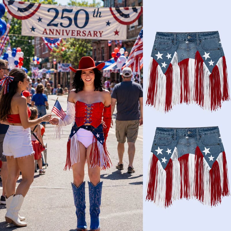 🎉USA 250th Anniversary Patriotic Denim Fringe Belt