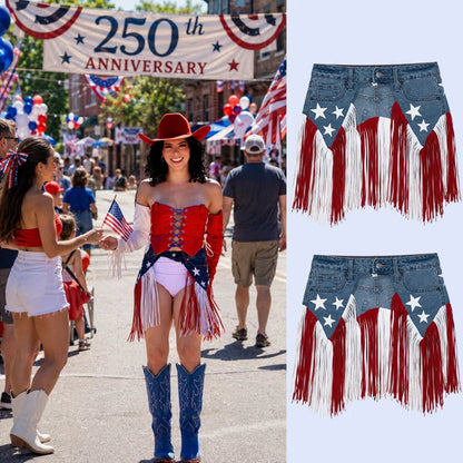 🎉USA 250th Anniversary Patriotic Denim Fringe Belt