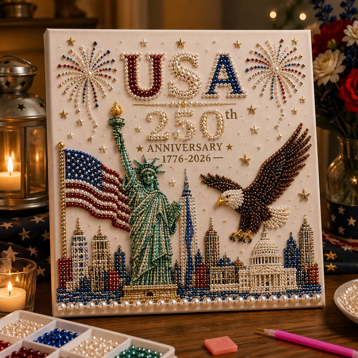 🔥LAST DAY 50% OFF - 🇺🇸 USA 250th Anniversary DIY Pearl Painting Kit ✨❤️‍🔥